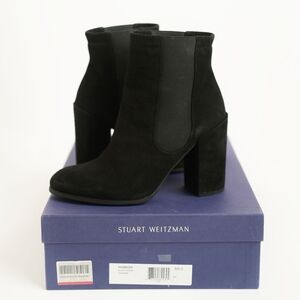 Stuart Weitzman Sidemover US9 Black Suede Chelsea Boots Chunky Heel Like New